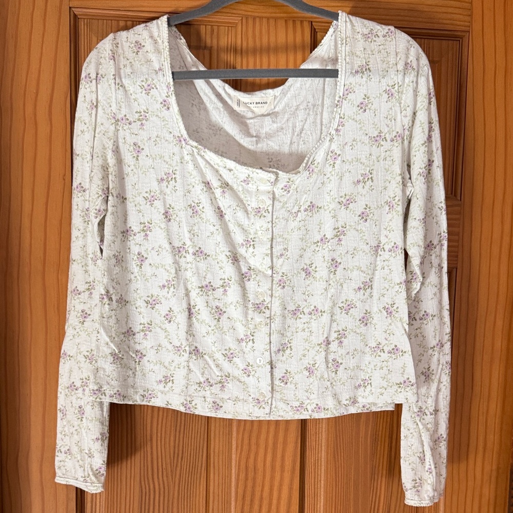 Lucky Brand Floral White Long Sleeve Top